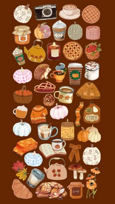 a poster with many different types of food on it's side, including breads and