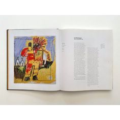 an open book with a painting on the cover and inside pages showing information about art