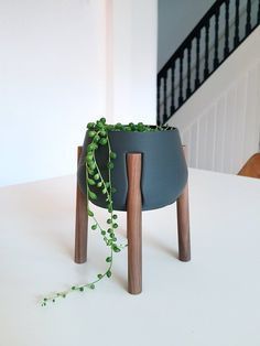 Charcoal Planter With Walnut Legs 3D Printed Plant Stand - Etsy UK 3d Printed House, Mason Jar Planter, Handmade Planter