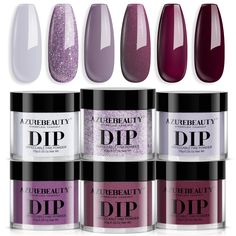 PRICES MAY VARY. 【2024 New Dip Powder Set】: 6 colors purple rose red glitter nail dip powder feels and looks natural, is lightweight, and has impeccable shine. This set of colors makes you look more intellectual and elegant, which is a must-have color for autumn and winter nail art 【Long Lasting & Superior Quality 】：AZUREBEAUTY dip powder nail kit is long-lasting and anti-chipping, anti-peel off. The color is full and natural-looking, light, and has an impeccable shine finish. It can keep the na Sns Nail Powder, Azurebeauty Dip Powder, Nail Dipping Powder Colors, Nail Polish Style, Light Purple Nails, Dip Nail Colors, Plum Nails, Red Nails Glitter, Diy Salon