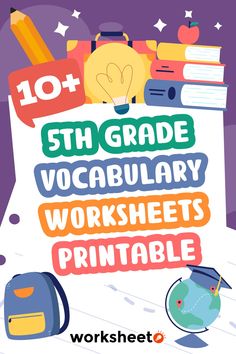 an image of a poster with the words, 5th grade vocabulary worksheets printable