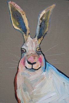 a painting of a rabbit on a gray background