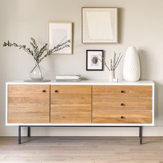 Bios Rustic Oak & White Sideboard Buffet Table | Article White Sideboard Buffet, Apartment On A Budget, Sideboard With Drawers, Apartment Tips, Mid Century Modern Sideboard, Home Decor Apartment, Article Furniture, White Sideboard, Oak Sideboard