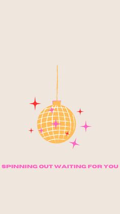 a christmas ornament hanging from a string with stars around it and the words spinning out waiting for you