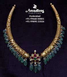 Amarsons Jewellery, Nakshi Necklace, Temple Jewelry Necklace, Diamonds And Pearls, Beautiful Gold Necklaces, Jewelry Set Design