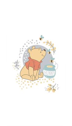 a winnie the pooh birthday card with an image of a teacup and honey