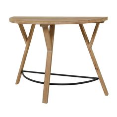 a round wooden table with two legs and a black cord on the bottom, against a white background