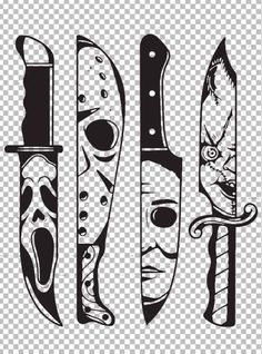 three different types of knives on a transparent background