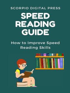 the speed reading guide is shown in front of a green background with bookshelves