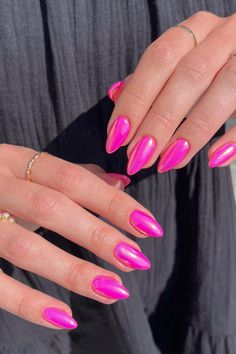 Chrome Pink, Unghie Nail Art, Nagellack Trends, Hot Pink Nails, Pink Chrome