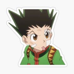 an anime character with black hair and green eyes sticker on a white background,