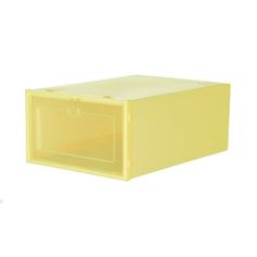 an empty yellow plastic box on a white background