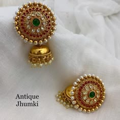 No automatic alt text available. Jumkis Indian Jewelry, Antique Gold Earrings, Antique Gold Jewelry Indian, Gold Mangalsutra Designs, Antique Jewelry Indian