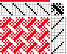 a cross stitch pattern with red and black squares on the top, bottom and bottom