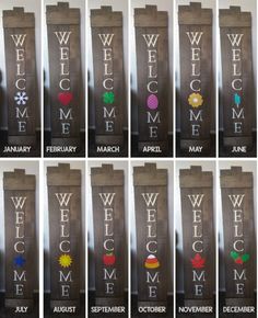 twelve months of the year are displayed on wooden blocks