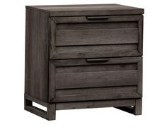 a wooden nightstand with two drawers and one drawer open on the bottom, against a white background