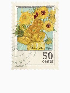 a stamp with sunflowers on it and the number fifty centts in front