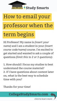 a poster with the words how to email your professor when the term begins and an image of a student's cap