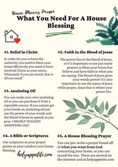 an info sheet with the words what you need for a house blessing