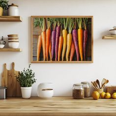 there are many carrots hanging on the wall