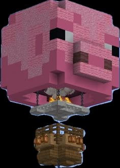 an image of a pink minecraft character hanging from the ceiling with fire coming out of it