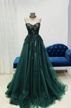 Contact+us:+lisamony@outlook.com Please+left+message+what+color+you+need+when+you+order+it.Besides+the+picture+color,+you+can+also+choose+any+color+you+want. +A+Line+Sweetheart+Green+Lace+Long+Prom+Dress Processing+time:+12-21+business+days Shipping+Time:+3-5+business+days "Fabric:Tull... Emerald Green Prom Dress Princess, Prom Dresses Forest Green, Dark Green Fantasy Dress, Black And Green Prom Dress, Forest Green Wedding Dress, Revenge Fits, Forest Green Prom Dress, Grunge Prom, Prom Things