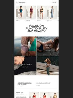 an image of a website design for swimwear and apparels, with the title focus on functional fit - fitting and quality