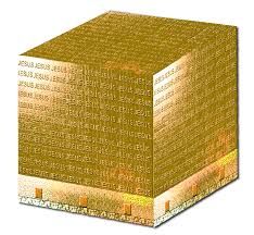 an image of a golden cube with words on it