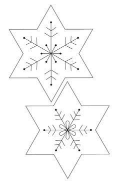 three snowflakes are shown in the shape of four pointed stars, one with an arrow