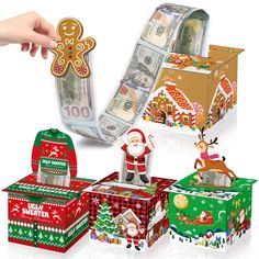 PRICES MAY VARY. 【Sufficient Quantity】You will get 4 happy Christmas money dispensers, 4 cover, 4 small card and 160 money box transparent bags, sufficient quantities to satisfy your party needs and replacements, Package Includes - Featuring a cute Christmas the money box is sure to impress your party. 【Size】 Christmas the cash gift box measures 5.5 inch , cover 7.8 inch , small card 3.5 inch , transparent money bag 7.2×3.2 inch appropriate size to hold money inside without getting too crowded or too empty. 【Material】The Christmas Card Box dispenser are made of quality paper material, and the transparent money bag is made of quality PVC material; They are reliable and sturdy, safe and odorless, which can be applied for a long time enjoy the fun of DIY after receiving the products. 【Ideal G Money Box Ideas Christmas, Fun Ways To Give Kids Money At Christmas, Money As A Gift Ideas, Cute Money Gift Ideas, Pre K Christmas Gifts For Parents, Cash Gift Ideas Christmas, Money Christmas Gift Ideas, Christmas Money Gift Ideas, Money Box Ideas