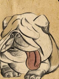 a drawing of a dog with its tongue out and mouth wide open, sitting on a piece of paper