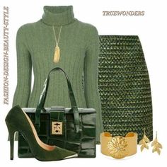 Green And Gold Fashion, Green Inspiration, Outfit Chic, Different Shades Of Green, Beautiful Dress Designs, Looks Chic, Outfit Combinations, Professional Outfits, Fall Fashion Outfits