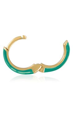 Easy-to-wear hoop earrings will add significant polish to even your most casual ensembles. 1/2" drop; 1/8" width Hinge with snap-post closure Sterling silver with goldtone plate/enamel Imported Green Enamel Single Earring, Single Green Enamel Earring, Green Hoop Huggie Earring, Green Enamel Clip-on Jewelry, Nickel Free Enamel Hoop Jewelry, Nickel-free Enamel Hoop Jewelry, Nickel-free Enamel Hoop Earrings, Enamel Huggie Hoop Earrings For Pierced Ears, Enamel Huggie Hoop Earrings