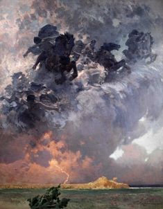 an image of a painting with clouds in the sky