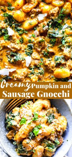 this creamy pumpkin and sausage gnocchine is the perfect side dish for thanksgiving dinner