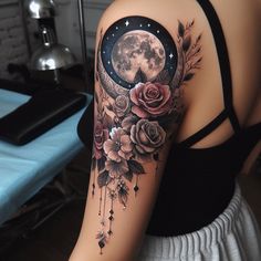 a woman with a full moon tattoo on her arm