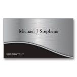 a silver business card with black accents