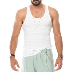 Season:Spring  Summer; Sleeve Length:Sleeveless; Gender:Men's; Style:Fashion,Designer,Basic; Tops Type:Sleeveless Shirt,Vest Top,Undershirt,Tank Top; Occasion:Going out,Street,Vacation,Casual Daily; Pattern:Plain; Neckline:Crew Neck; Listing Date:03/05/2024; Bust:; Length: Undershirt Tank Top, Fitness Tank Top, Cheap Tank Tops, Sleeveless Outfit, Vest Shirt, Men's Tank, Online Tops, Fashion Mode, Clothing Apparel