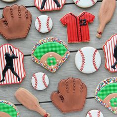 decorated cookies with baseball, mitts and gloves