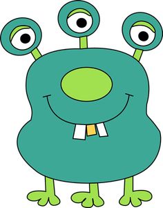 a green monster with three eyes and two legs