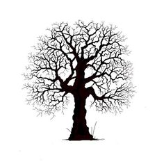 the silhouette of a tree with no leaves on it is shown in black and white