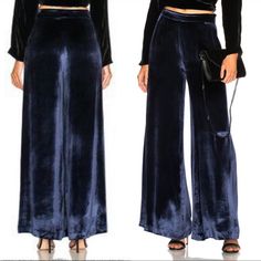 New With Tags Fleur Du Mal Soft Velour Wide Leg Pants. Beautiful Navy Blue Color. Obsessed With The High Waisted Fit. Unfortunately Too Long On Me And Ordered The Wrong Size. Blue Velvet Pants, Blue Wide Leg Pants, Sheer Chiffon Blouse, Velour Pants, Blue Trousers, Pants Blue, Velvet Pants, Wide Leg Pant, Sheer Chiffon