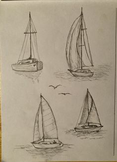 four sailboats are shown in this drawing