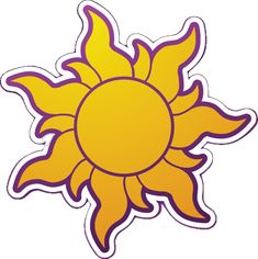 a yellow and purple sun sticker on a white background