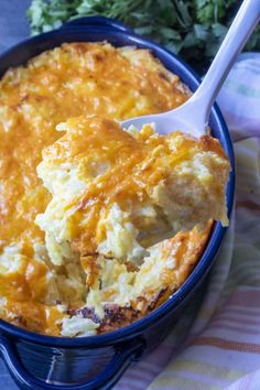 a close up of a spoon in a casserole