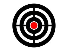 a black and white target with red dot in the center, on a white background