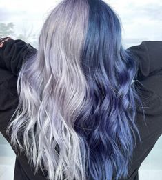 Grey And Blue Hair Color, Half Blue Half White Hair, Black With Blue Tint Hair, Silver And Blue Hair, Grey Blue Hair, 2 Tone Hair Color, Chelsea Roberts, Funky Hair Colors, Pastel Blue Hair