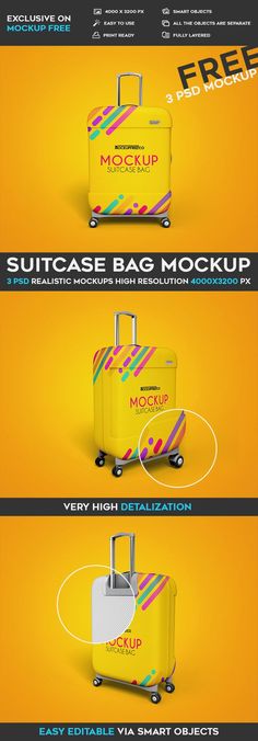 an image of luggage mockup with the text suitcase bag mockup on top and bottom