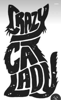 the crazy cat dad logo is shown in black and white, with grungy letters