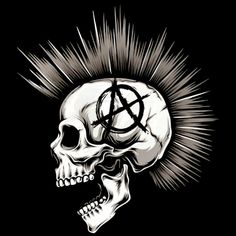 a skull with an anarchy symbol on it's head